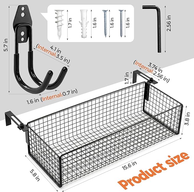 Metal Raised Garden Bed Hanging Storage Basket Includes Hooks 15.6 x 5.8 x 3.8in Flower Bed Clip-On Hanging Organizer Basket for Raised Garden Beds Kit for Gardening Tools &amp Supplies