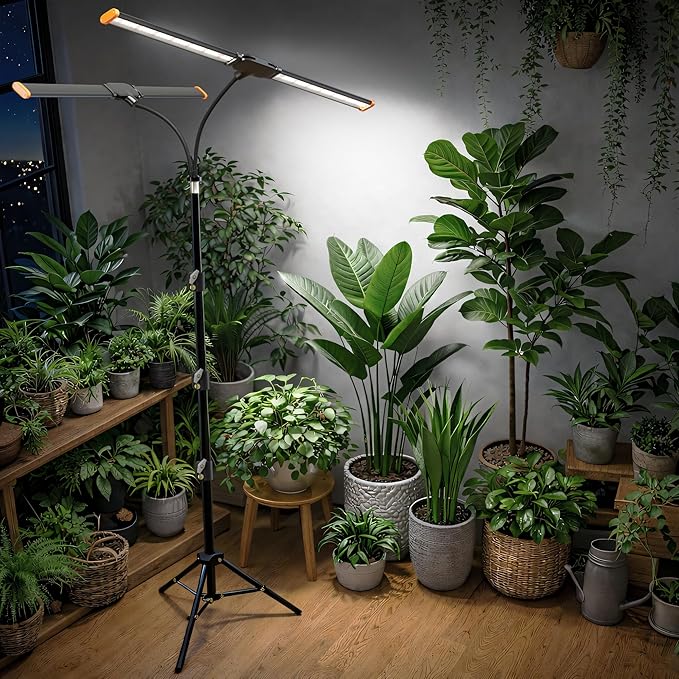 61'' Grow Light Floor Lamp6000K White Full Spectrum Growing Light for Indoor Tall Large PlantsHalf or Full Brightness Dimmable &amp Auto TimerAdjustable Height 17-61