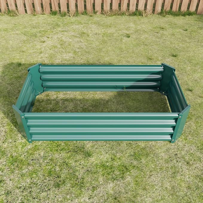 7.6x3.7x0.98FT Metal Raised Bed for Outdoor Flower Planters Vegetables Herb Galvanized Raised Garden Bed Kit Rectangular Large Metal Deep Root Planters with An Open Bottom (Green with 4x2x1ft)