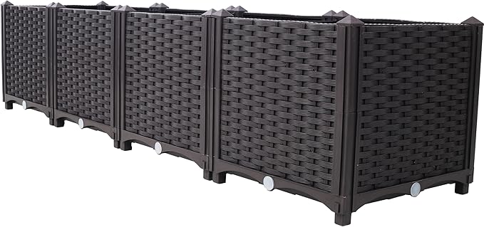 Deep Raised Garden Bed Plastic Planter Boxes for Vegetables Flowers Herbs and SucculentsSelf Watering Planter Box Raised Bed to Grow Flowers Herbs Vegetables 63 L X 15.7 D X 14.7 H