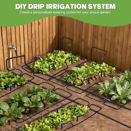 Snowtaros 240FT Quick-Connect Drip Irrigation System Automatic Garden Watering System Kit with 1/2 &amp 1/4 Fast-Lock Fittings Adjustable Sprinklers for Raised Beds Garden Greenhouse Lawn