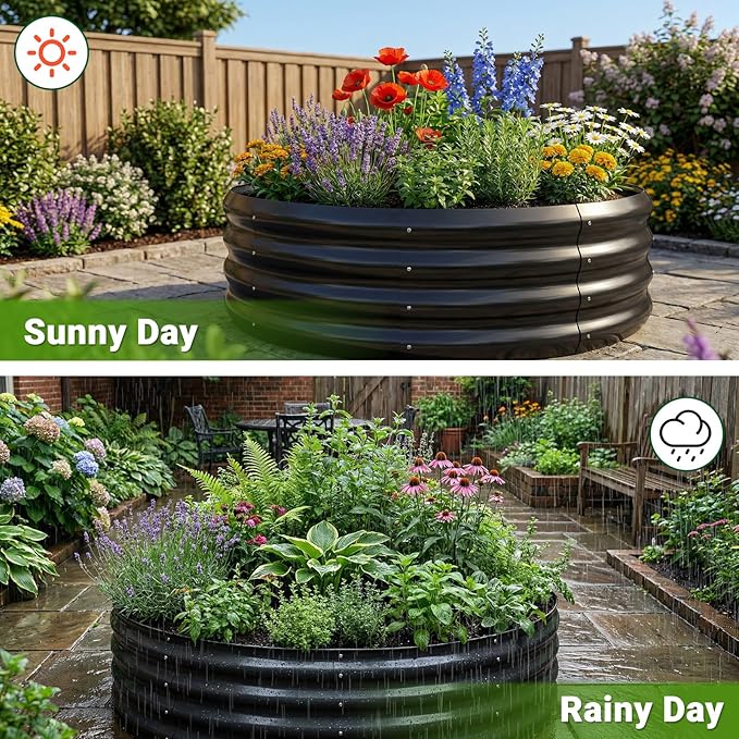 DoCred 3 Pack 3x3x1Ft Round Galvanized Raised Garden Bed Metal Garden Bed Outdoor Kit for Gardening Above Ground Planter Box for Plants Vegetables Herbs Flowers Black
