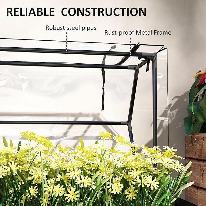 Outsunny Raised Garden Bed with Flip-Up Greenhouse Cover Elevated Planter Box with Legs and Drainage Hole for Vegetables Flowers Herbs 39.4 x 18.9 x 48.8 Black
