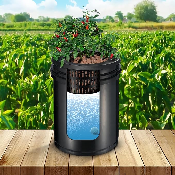 VEVOR RDWC Hydroponics Grow System Hydroponic Growing Kit with Top Drip Recirculating Deep Water Culture 4 Buckles and 1 Reservoir with Air Pump and Water Level Device for Leafy Vegetables