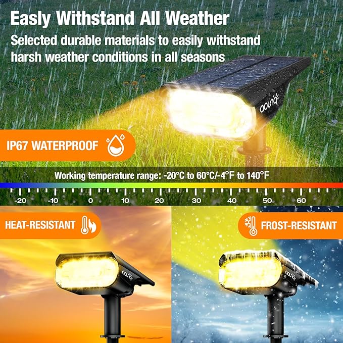 4 Pack Solar Spot Lights Outdoor 1000 Lumens 64 LEDs IP67 Waterproof Landscape Lighting with 4 Modes - 2-in-1 Solar Spotlight &amp Pathway Light for Garden Yard Patio Decor Warm White