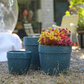 Handmade Ceramic Planter Set of 3 15129 Inch Diameter Blue Textured Pattern for Succulents Indoor Plants Windowsill Bookshelf Use Breathable Clay