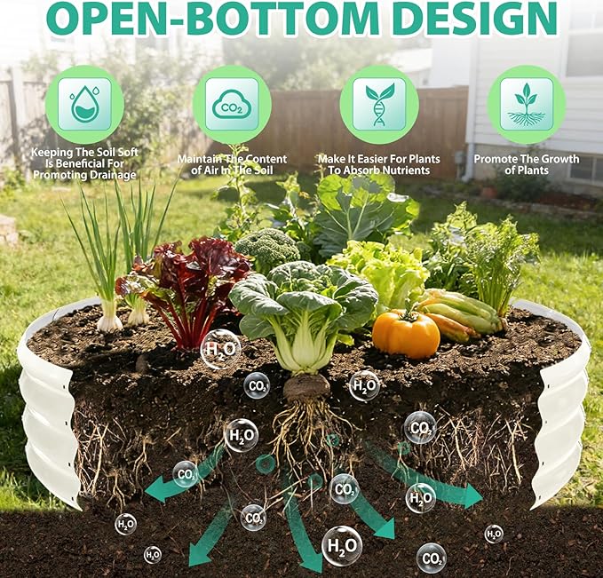5FT Diameter Galvanized Garden Raised Bed/Plant Box/Fire Pit Ring - 0.8mm Thick12 Inch TallPerfect for Planting a Variety of FlowersHerbsVegetables (Cream White 60 Dia X 12 inches)