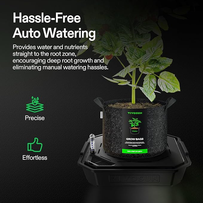 VIVOSUN 4-Pack FlexFeed Self-Watering Pots with Grow Bags Auto Irrigation Fabric Pot Base with Water Meter &amp Maintenance Window for Use Indoors/Outdoors in Grow Tents Greenhouses Gardens