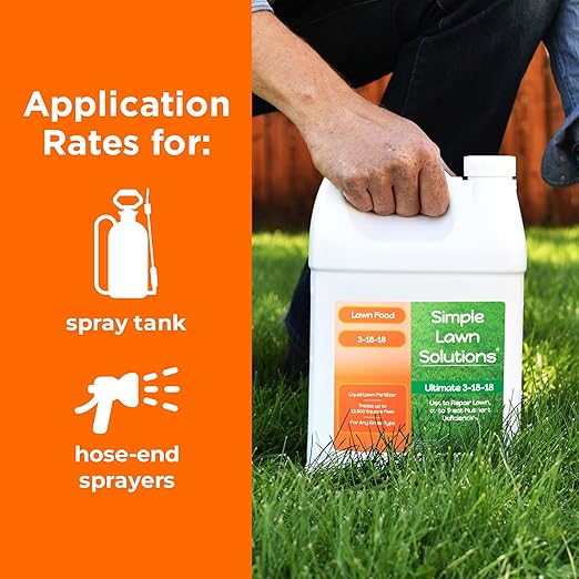 Ultimate 3-18-18 Lawn Food Liquid Fertilizer- Easy to Use Concentrated Spray- Any Grass Type- Summer &amp Fall - Simple Lawn Solutions- Turf Hardiness &amp Root Vigor- Phosphorus and Potassium (1 Ga