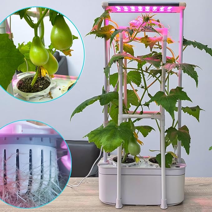 Hydroponics Growing System kit with TrellisSmart Hydroponic Gardening System with LED Grow Light Indoor Hydroponic Garden Herb Grow Kit for Short TomatoPepperCucumber (6200LC)
