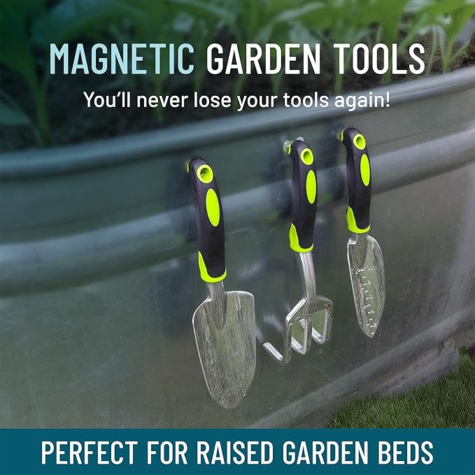 Magnetic Garden Tool Set – 3-Piece Stainless Steel Gardening Tools with Built-in Magnets Rust-Proof &amp Weather-Resistant Hand Tools for Digging Weeding &amp Transplanting