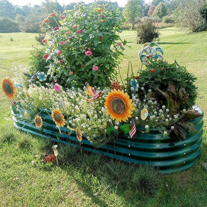2 Packs 8x3x1.5FT Galvanized Raised Garden Bed Kit Oval Metal Ground Planter Box Outdoor Bottomless Planter Raised Beds for Vegetables Flowers Herbs Fruits Green