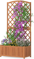 HAPPYGRILL Wooden Raised Garden Bed with Trellis 63 Tall Planter Box with Trellis &amp Slat Bottom Base Vine Climbing Plants Flowers Outdoor Freestanding Garden Box for Backyard Balcony (1)