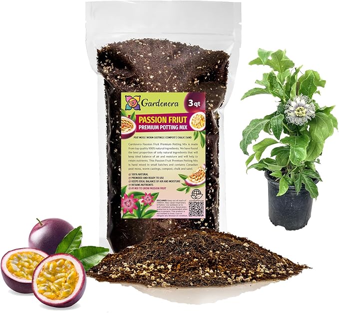 GARDENERA Premium Passion Fruit Potting Soil Mix - Perfect Balance of Nutrients Drainage and Aeration for Thriving Passion Fruit Vines - 3 Quart