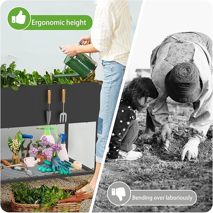 51 × 26 × 31.5 Inches Raised Garden Bed with Legs/Storage Shelf Mobile Planter Box for Outdoor Plants Elevated Garden Bed for Backyard Balcony Black