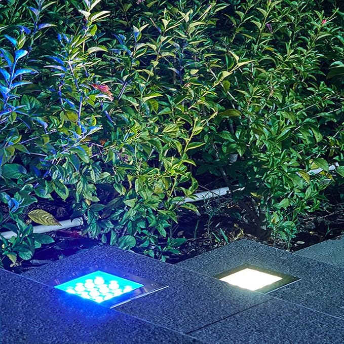 RGB Square Underground Light Recessed Spotlights IP66 Waterproof Outdoor Ground Light for Courtyard Garden Lawn Tree Walkway Landscape Lighting