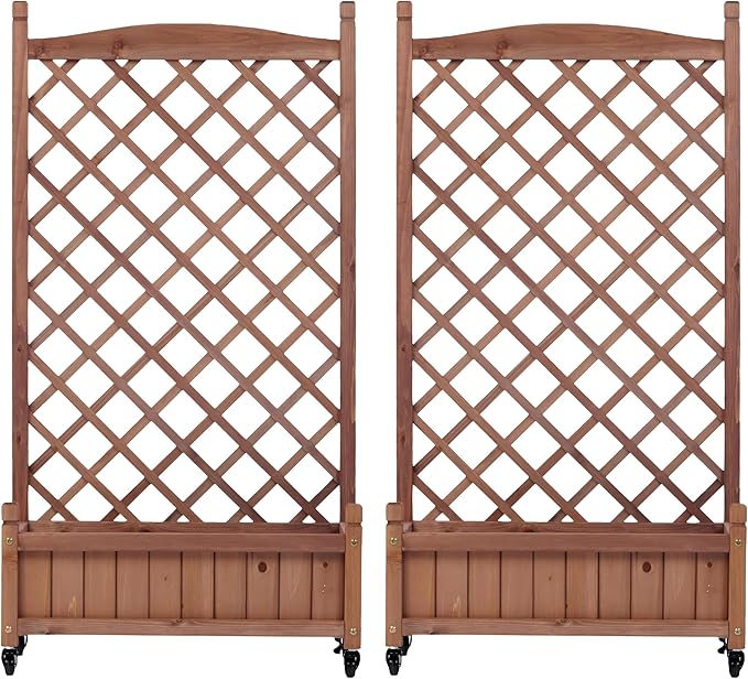 Raised Garden Bed with Tr2 Pack Outdoor Wooden Planter Box Plant Stand with Climbing Racks