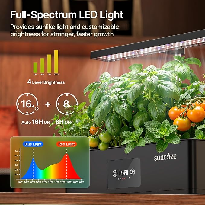 SUNCOZE Hydroponics Growing System Kit with 24W Dimmable Grow Light 12 Pods Indoor Herb Garden with Timer &amp Local Time Setting Adjustable Height Smart Countertop Garden for Home &amp Kitchen
