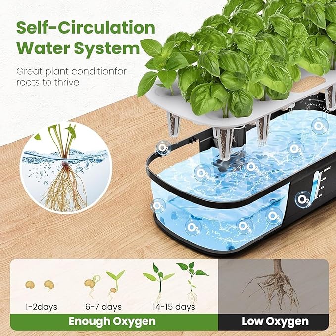 Hydroponics Growing System Adjustable Indoor Herb Garden Kit with LED Grow Light  Automatic Timer 12 Pod Hydroponics Growing System for Home Kitchen