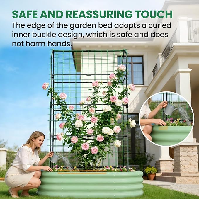 SUNYRISY 2Pack Galvanized Raised Garden Bed with 71in Arch Trellis for Climbing Plants Outdoor Planter Box with Climbing Net for Gardening Flowers Vegetables Fruits Herbs Green