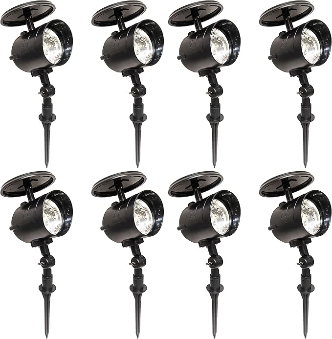 SciencePurchase 8 Pack Solar Powered LED Spot Lights - Automatic On at Dusk and Off at Sunrise Sturdy All-Weather Spotlights for Accent Lighting Safety &amp Security