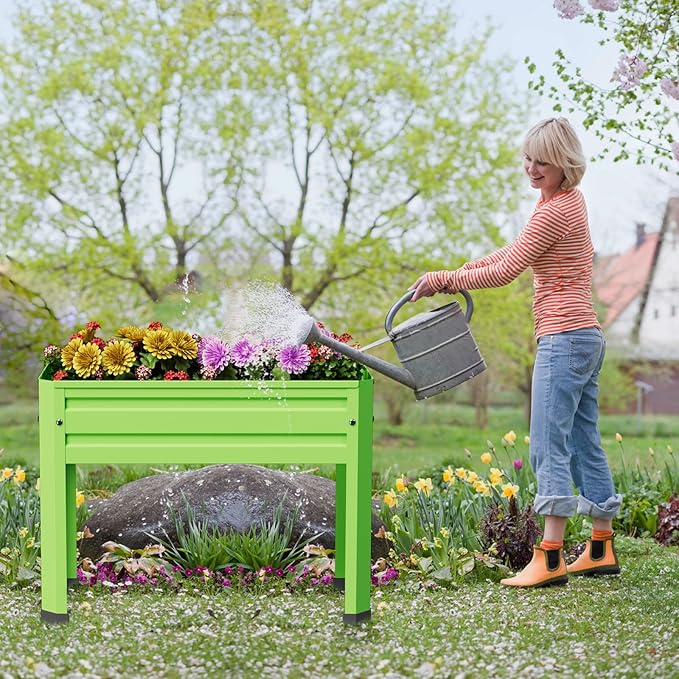 Elevated Metal Planter Box Stand Heavy Duty Raised Garden Bed for Vegetables Flowers Herbs Indoor Outdoor Use Green