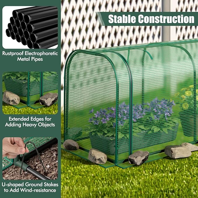 Happygrill Raised Garden Bed with Greenhouse Cover Raised Bed with Legs &amp Drainage Holes for Herbs Vegetables Outdoor Wood Elevated Planter Box for Patio Backyard Balcony (Green+Natural)