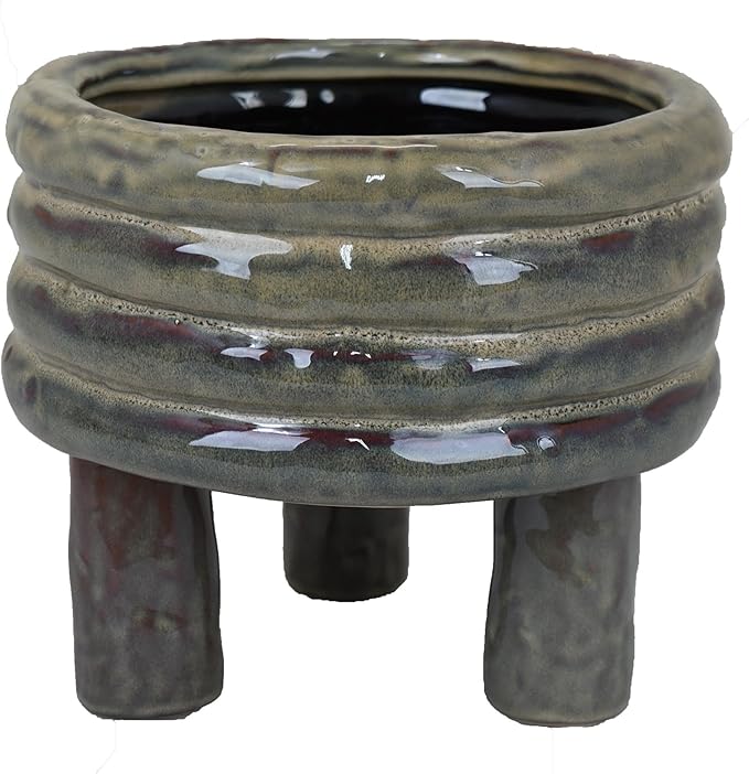 Garden Planter Decorative Turned Style Glossy Gray Ceramic 10 Inch
