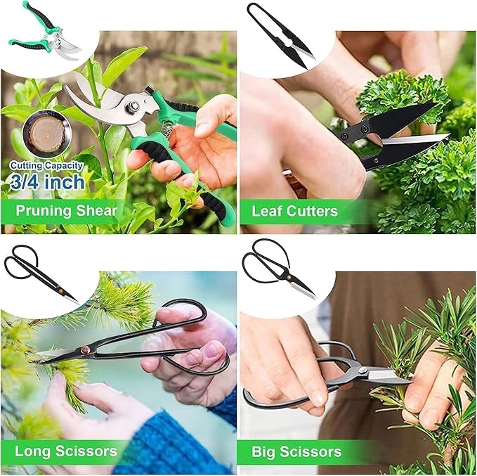 24 pcs Multifunctional Garden Tool Set New Stainless Steel Succulent Pruning Weeding Scissors Glove Liner Potting Tools with Hard Case