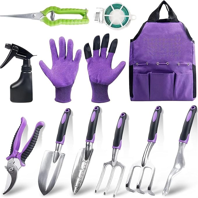 Garden Tool Set 11 Pieces Heavy Duty Aluminum Gardening Tools Garden Gift Tool Starter Set Ideal Gift for Women