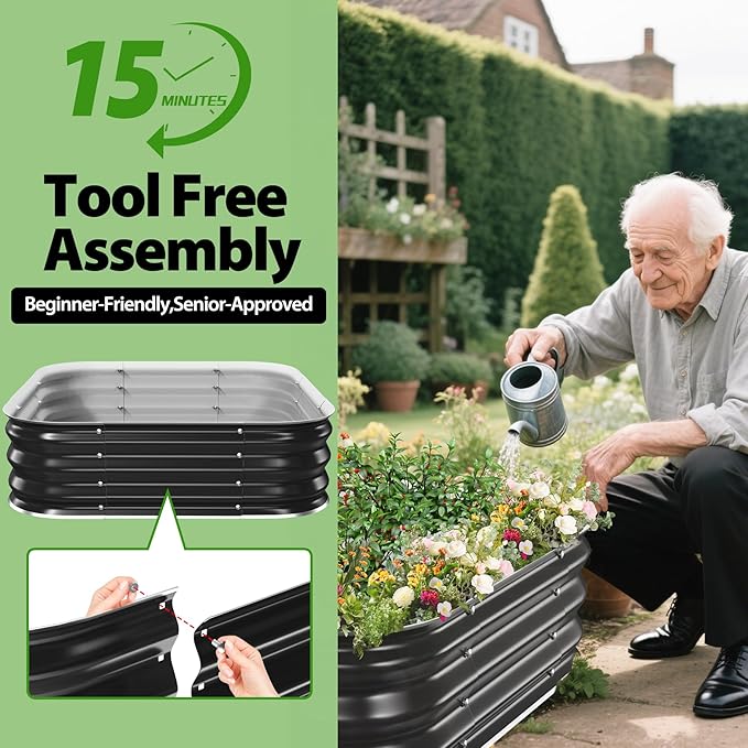 Galvanized Raised Garden Bed for Gardening3x3x1ft Metal Square Planter Boxes Outdoor for VegetableFlowerHerbModular Above Ground Growing ContainerBlack