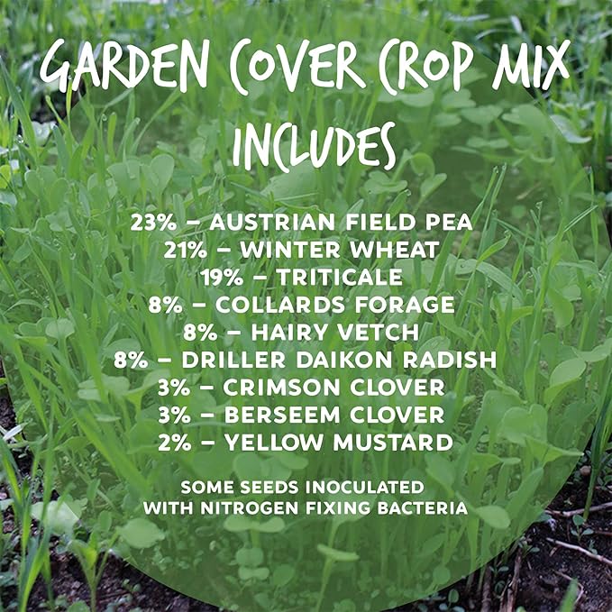 No-Till Garden Farm and Garden Cover Crop Mix Seeds - 5 Lbs - Blend of Gardening Cover Crop Seeds: Hairy Vetch Daikon Radish Forage Collards Triticale More