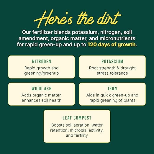 Sunday Green Machine Granular Lawn Fertilizer - 30-0-5 Mix for Up to 120 Days of Growth - Enriched with Potassium &amp Organic Matter for Soil Health &amp Extended Feeding - 12lbs - Covers Up to 40