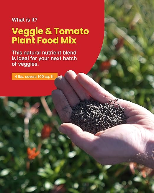 Sunday Garden Naturals Veggie + Tomato Plant Food Mix - Boost Growth in Vegetables Tomatoes &amp Herbs - 5-4-5 NPK Mix - for Indoor &amp Outdoor Use - Feeds for 4-6 Weeks Use While Planting! 4 lb.