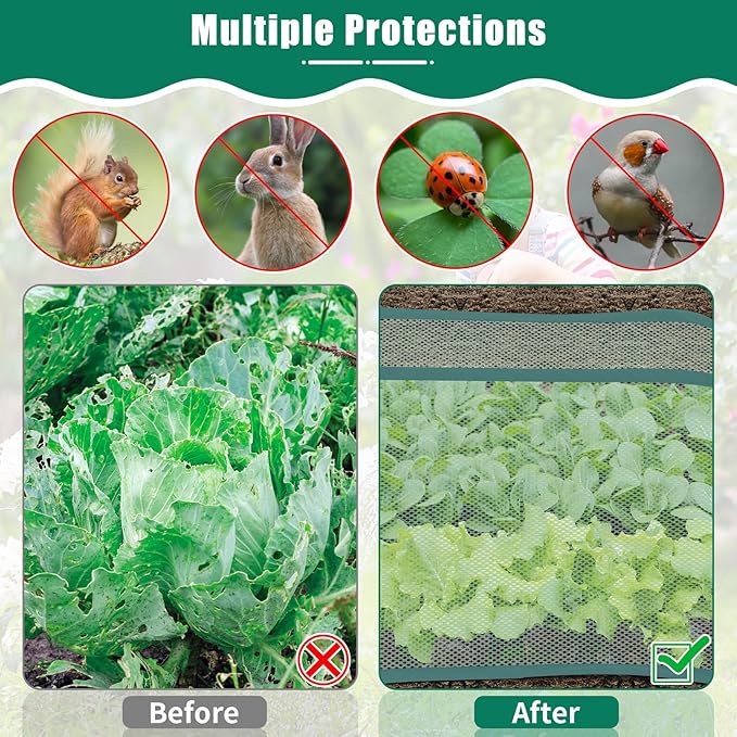 2Pack Garden Covers for Raised Beds Pop Up Mesh Plant Covers for Outdoors 30% Sunblock Plant Shade Tent Crop Cage for Seedlings Vegetable Against Birds Animals with 8 Stakes (45X22X16)