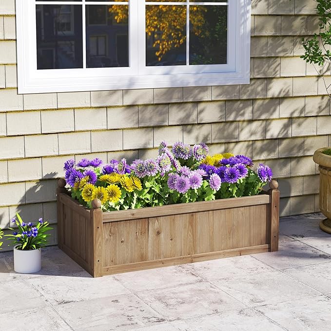 Giantex Wood Raised Garden Bed 46x24x16 Rectangular Planter Box w/Drainage Holes for Growing Vegetables Flowers Herbs Fruits Easy Assembly Outdoor Planting Bed for Backyard Garden Lawn