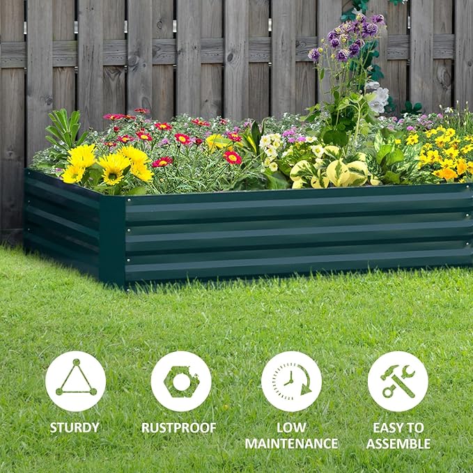 Galvanized Raised Garden Bed 8' x 3'Metal Planter Box for Vegetables Flowers and Herbs Green