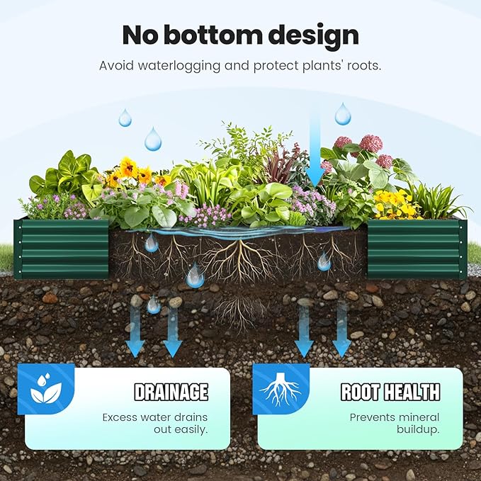 Quictent Galvanized Raised Garden Bed 8x4x1 Ft Metal Planter Box for Vegetables Bottomless for Backyard 2 Tomato Cages Included Green 2PCS