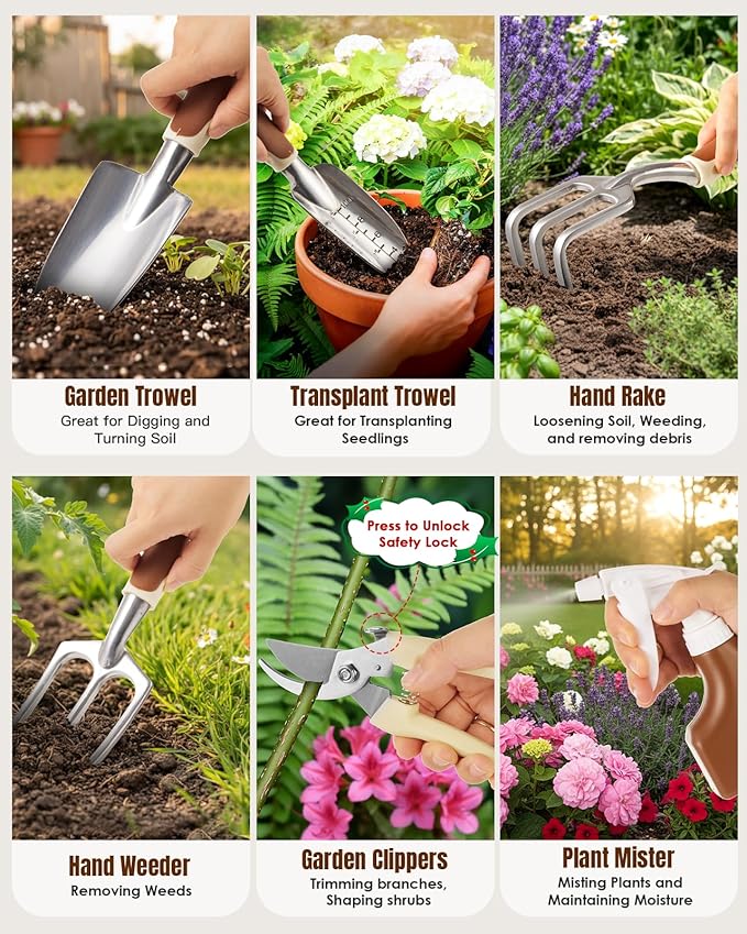 Gardening Gifts for Women Men 12PCS Heavy Duty Garden Tools Set with Large Garden Bag and Gloves Pruning Shears Unique Birthday Easter Gardening Gifts for Mom Dad Boyfriend Planting Lovers