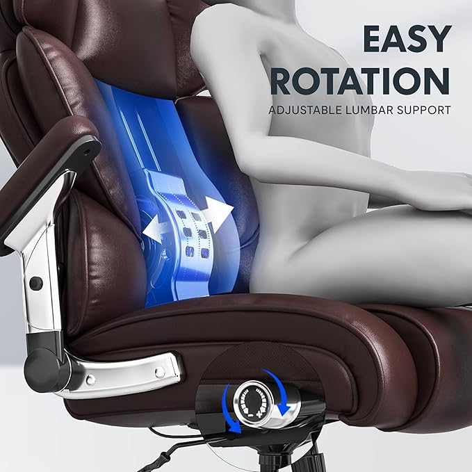 FLEXISPOT 600lbs Big and Tall Office Chair for Heavy People Heavy Duty Computer Desk Chair with Dynamic Lumbar Support 2D Armrest Blade Wheels Chairs for Home Office Gaming Working Leather Brown