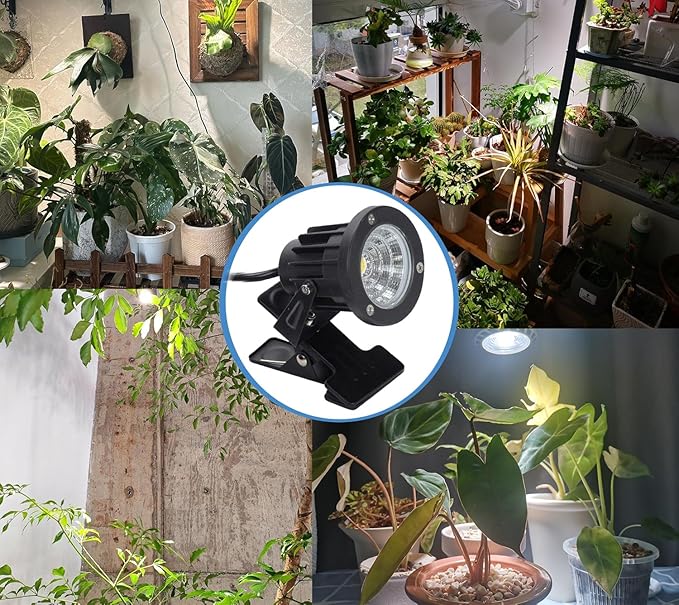 Pot Clip Plant Grow Light for Indoor Plants Full Spectrum 5W 3000K Warm Light Spot Lamp 15 Feet Timer Switch Plug in Cable Simple Design for Indoor Small Plants