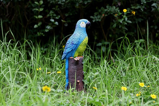 Techko Decorative Blue Parrot Outdoor Garden Statue Waterproof Solar LED Spotlight Tropical Tiki Decor