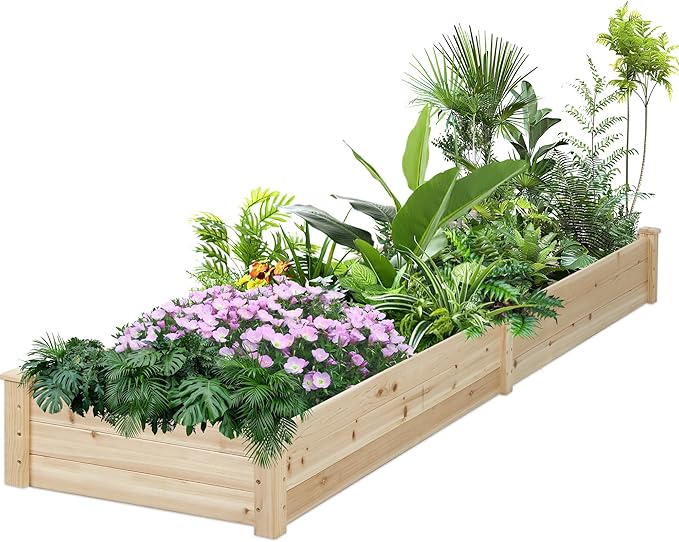 8 FT Outdoor Wood Raised Garden Bed Elevated Planting Planter Box Kit for Flowers/Vegetables in Outdoor/Patio/Backyard Natural