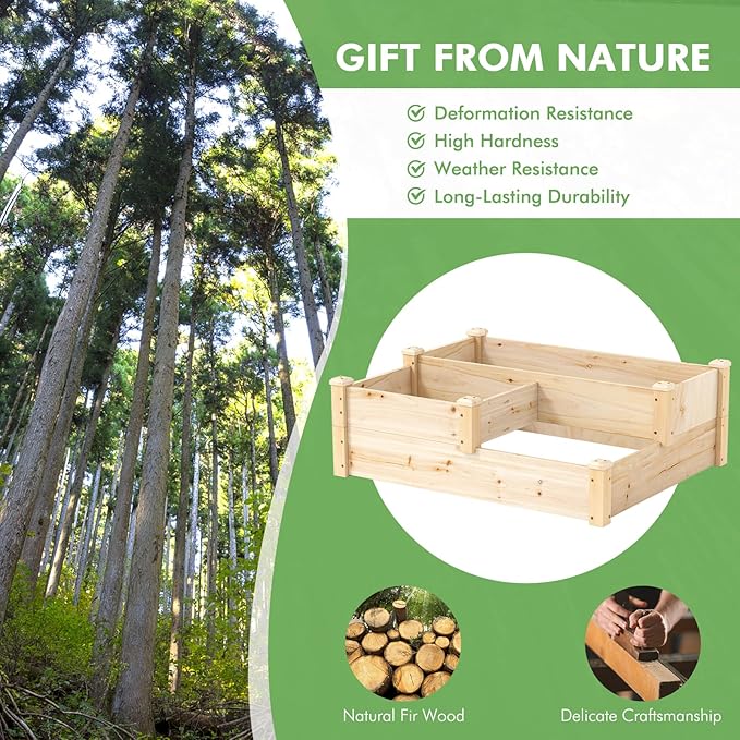 S AFSTAR 3-Tier Raised Garden Bed Outdoor Elevated Planter Box for Vegetable Fruit Herb Flower Solid Fir Wood Planter Kit with Open-Ended Base Gardening Planter for Garden Yard Lawn Backyard