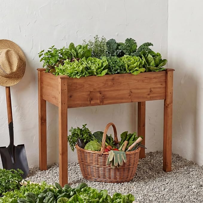 NEWBULIG Raised Garden Bed with Legs 34x18x30inElevated Wood Planter Box Stand for Outdoors Garden Balcony Courtyard Natural Wood 400 Pound Capacity for Planting Herbs Flowers Vegetables Brown