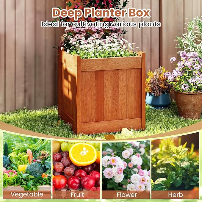 HAPPYGRILL Raised Garden Bed with Trellis Outdoor Elevated Planter Box w/Trellis Open-Ended for Climbing Plant Vine Flower Vegetable Freestanding Privacy Planters for Patio Yard 16x16x48 (2)