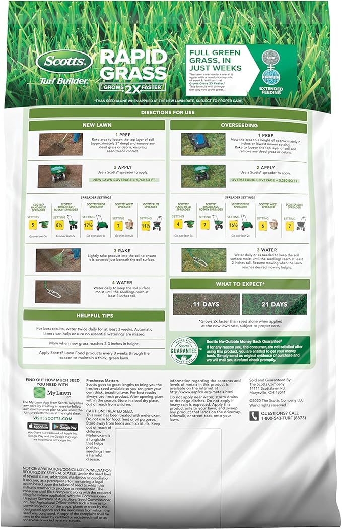 Scotts Turf Builder Rapid Grass Tall Fescue Mix - Combination Grass Seed and Fertilizer for Lawns Lawn Seed That Grows in Just Weeks 16 lbs.