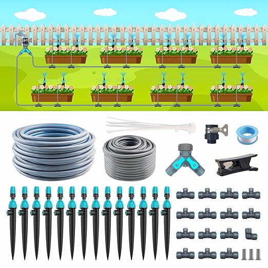 98FT Drip Irrigation System Kit with Quick-Connect Design Automatic Drip Irrigation Kits with Adjustable Nozzles Durable Hoses for Outdoor Plant Watering in Garden Greenhouse Patios