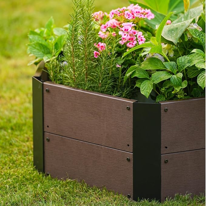 Garvee Hexagon Raised Garden Bed Kit 6-Panel Wood-Look Planter Box for Indoor/Outdoor Use 11.8-Inch Deep Large Herb &amp Vegetable Grow Bed for Patio Balcony Yard Modern Geometric Design
