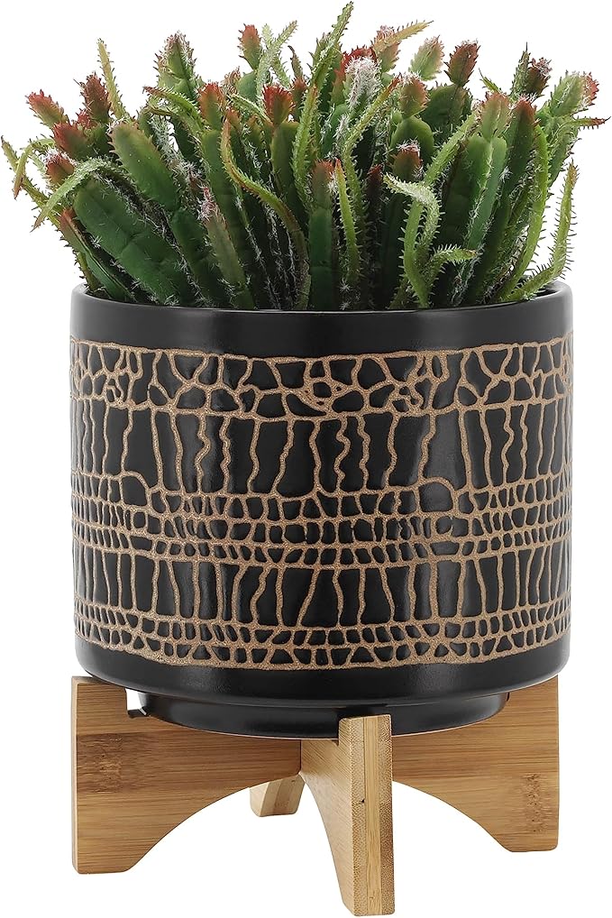 S2 58 Glazed Planter W Stand Black